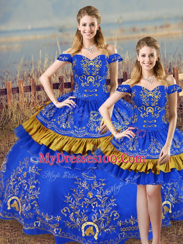 Exquisite Blue Lace Up Quinceanera Gown Embroidery Sleeveless