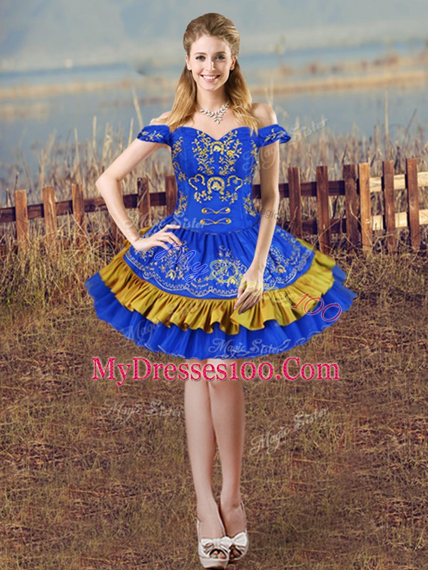 Exquisite Blue Lace Up Quinceanera Gown Embroidery Sleeveless