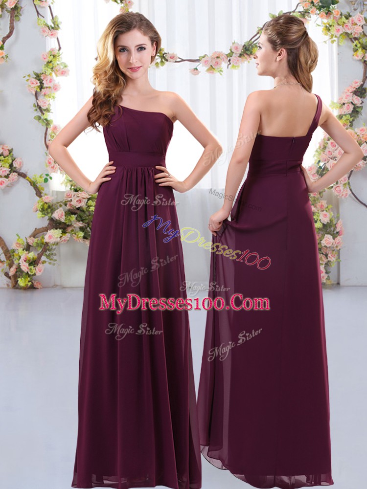 Superior Sleeveless Chiffon Floor Length Zipper Vestidos de Damas in Burgundy with Ruching