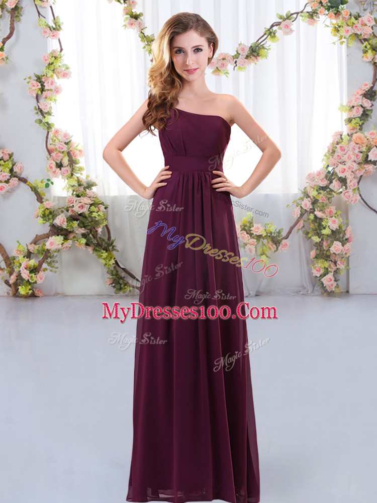 Superior Sleeveless Chiffon Floor Length Zipper Vestidos de Damas in Burgundy with Ruching