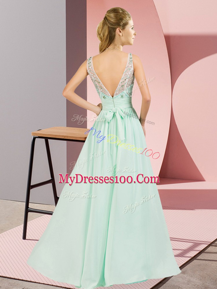 Flirting Pink Prom and Party and Military Ball with Beading Scoop Sleeveless Backless