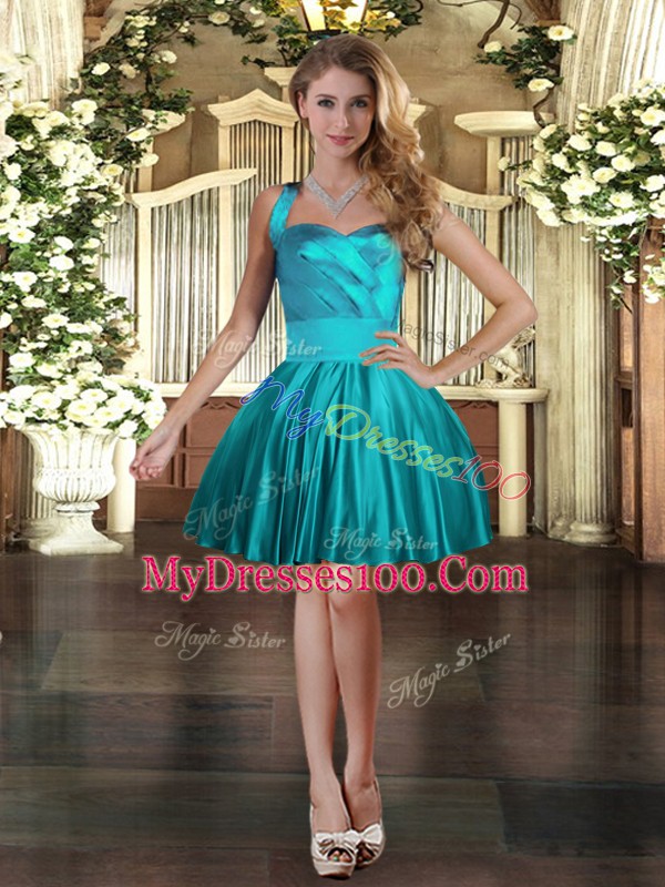 Floor Length Lace Up Quince Ball Gowns Teal for Military Ball and Sweet 16 and Quinceanera with Ruching