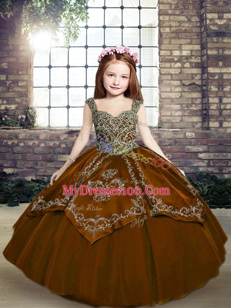 Wonderful Tulle Sleeveless Floor Length Little Girls Pageant Gowns and Beading and Embroidery
