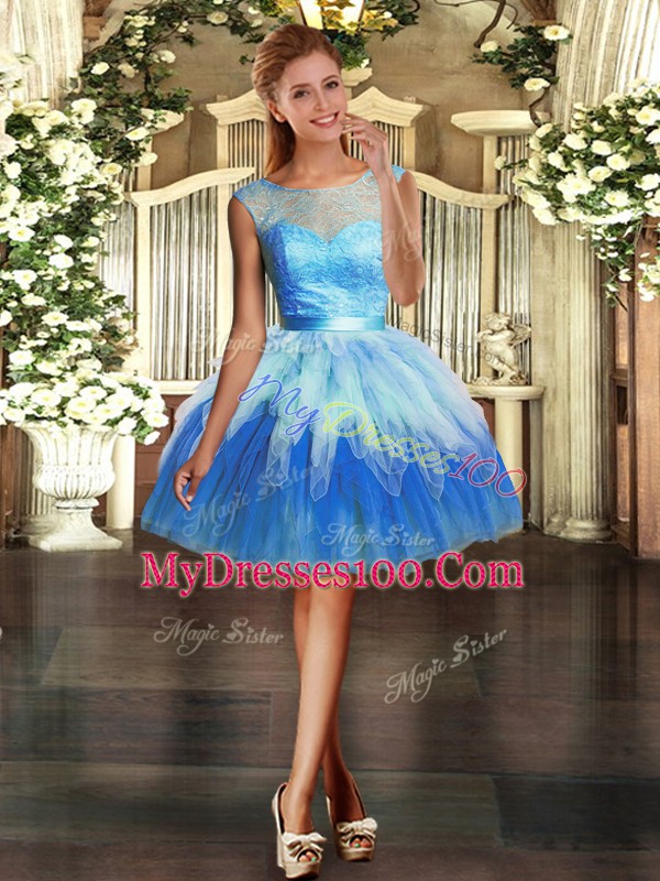 New Style Organza Scoop Sleeveless Backless Lace and Ruffles in Multi-color