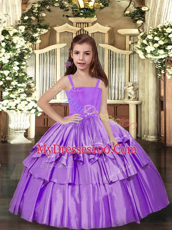 Lavender Straps Lace Up Ruffled Layers Little Girls Pageant Gowns Sleeveless