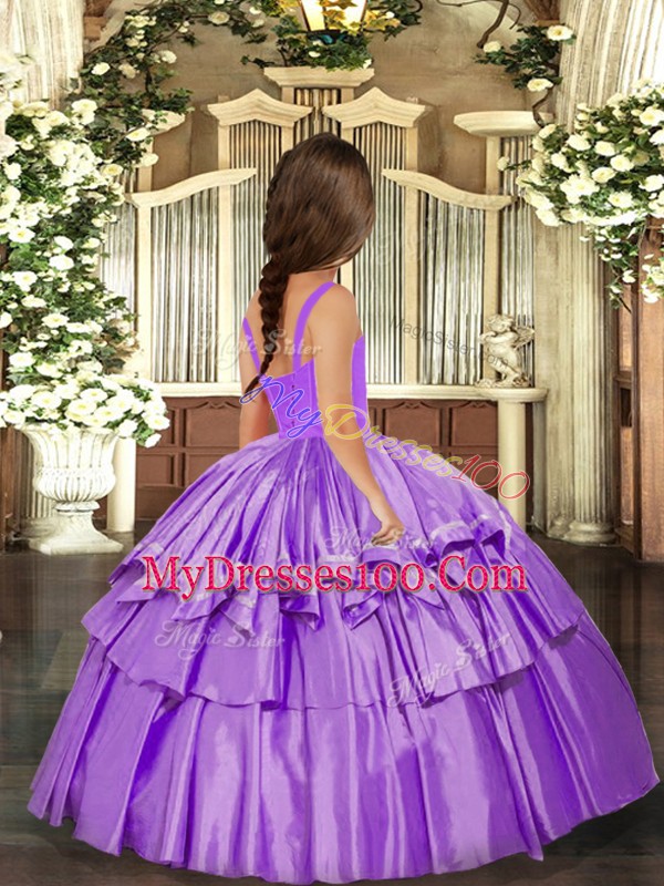 Lavender Straps Lace Up Ruffled Layers Little Girls Pageant Gowns Sleeveless