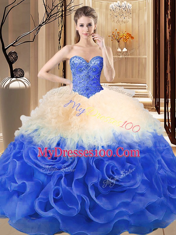 Sexy Sleeveless Beading and Ruffles Lace Up Ball Gown Prom Dress