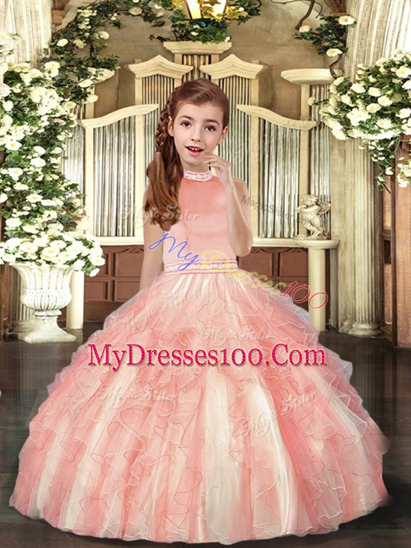 Nice Sleeveless Beading and Ruffles Backless Little Girl Pageant Gowns