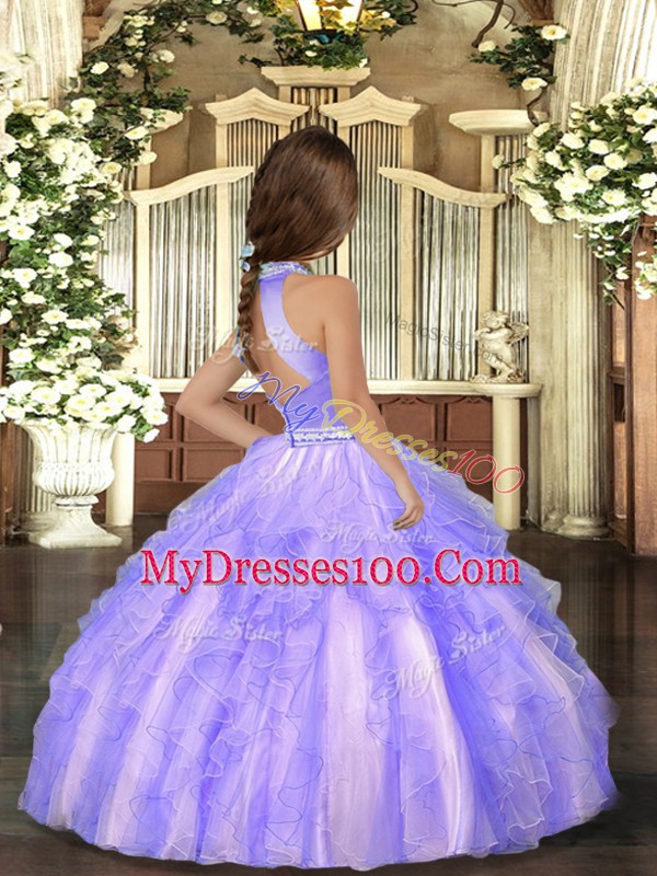 Nice Sleeveless Beading and Ruffles Backless Little Girl Pageant Gowns