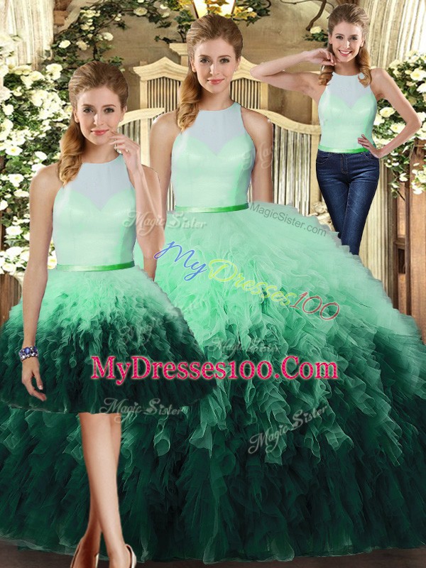 Noble Multi-color Sleeveless Tulle Backless Sweet 16 Quinceanera Dress for Military Ball and Sweet 16 and Quinceanera