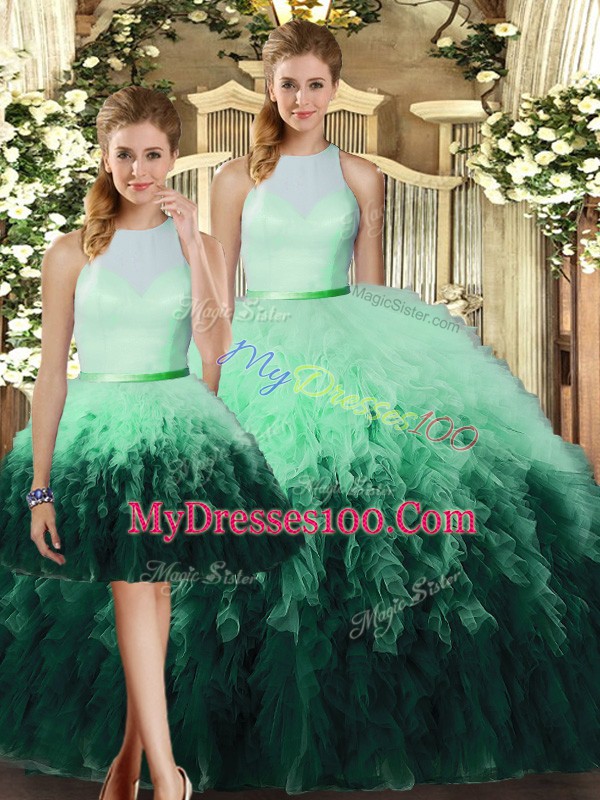 Noble Multi-color Sleeveless Tulle Backless Sweet 16 Quinceanera Dress for Military Ball and Sweet 16 and Quinceanera