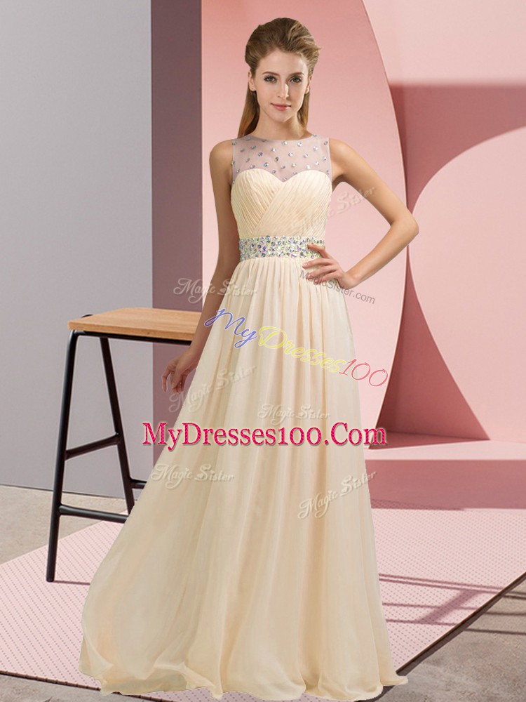 Champagne Backless Scoop Beading Evening Wear Chiffon Sleeveless