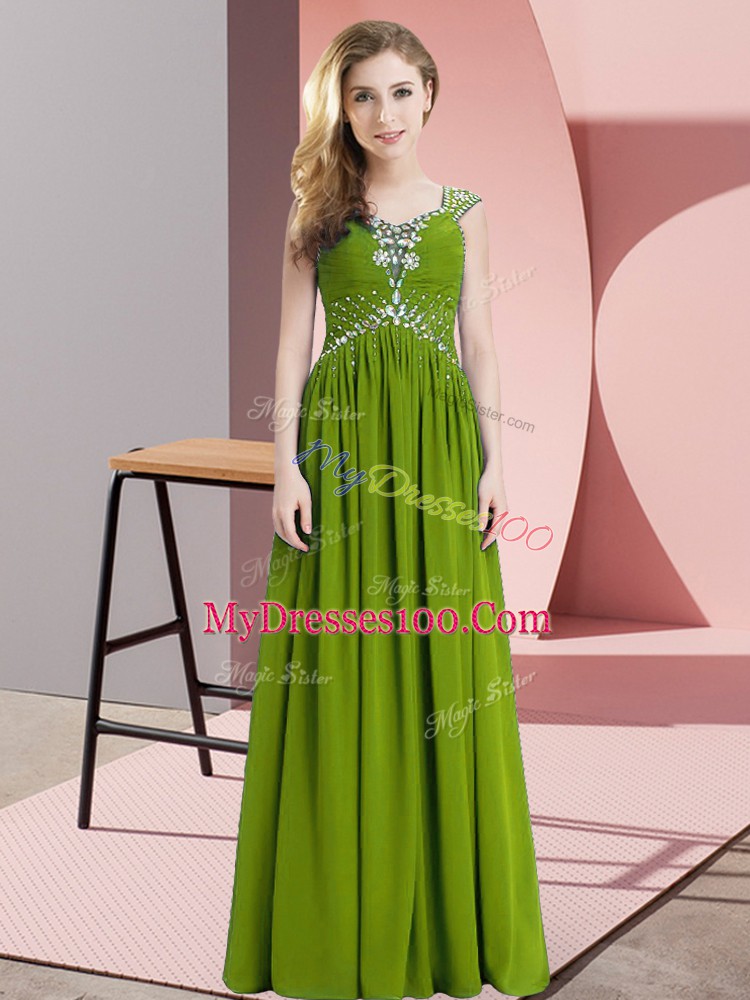 Customized Floor Length Olive Green Homecoming Dress Straps Cap Sleeves Lace Up