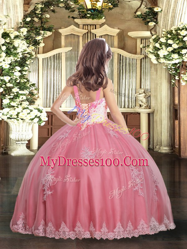 Excellent Lilac Straps Lace Up Appliques Little Girls Pageant Dress Sleeveless