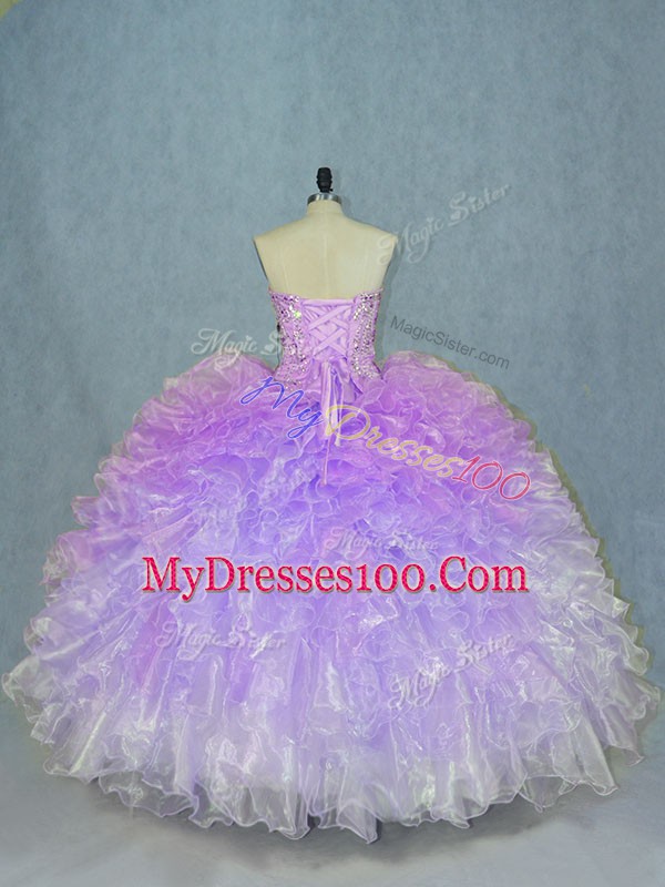 Fantastic Sleeveless Organza Floor Length Lace Up Quinceanera Dress in Multi-color with Beading and Ruffles