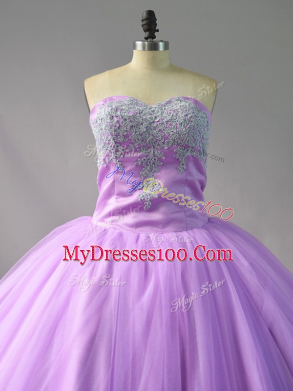 Lilac Quinceanera Dresses Sweet 16 and Quinceanera with Appliques Sweetheart Sleeveless Court Train Lace Up