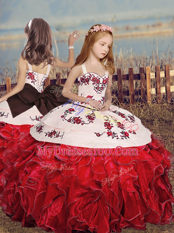 Delicate Sleeveless Lace Up Floor Length Embroidery and Ruffles and Bowknot Quinceanera Dresses