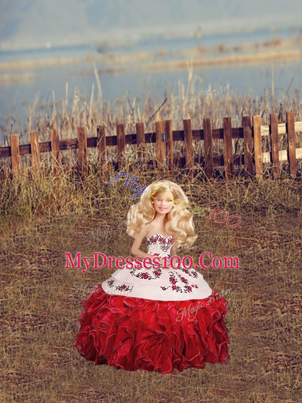 Delicate Sleeveless Lace Up Floor Length Embroidery and Ruffles and Bowknot Quinceanera Dresses