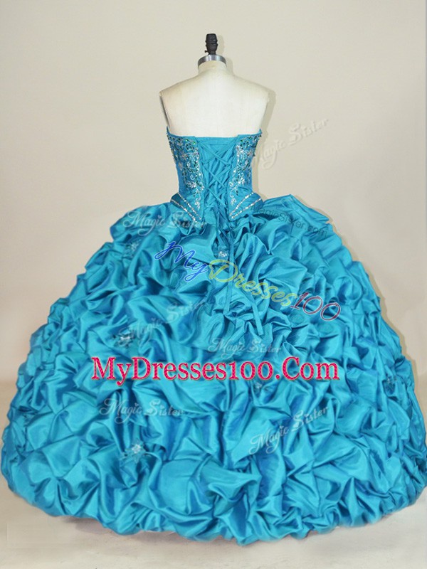 Fancy Sweetheart Sleeveless Lace Up Quinceanera Gown Teal Taffeta