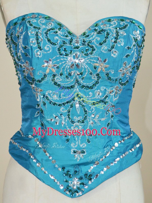 Fancy Sweetheart Sleeveless Lace Up Quinceanera Gown Teal Taffeta
