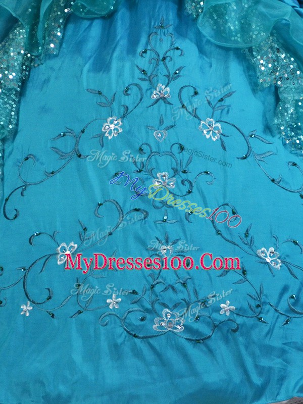 Fancy Sweetheart Sleeveless Lace Up Quinceanera Gown Teal Taffeta