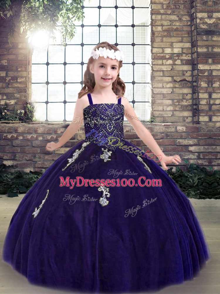 Eye-catching Floor Length Ball Gowns Sleeveless Purple Pageant Dress Lace Up