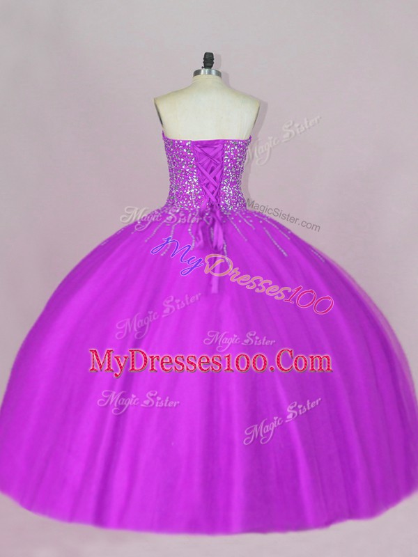 Purple Sleeveless Beading Floor Length Quinceanera Dresses