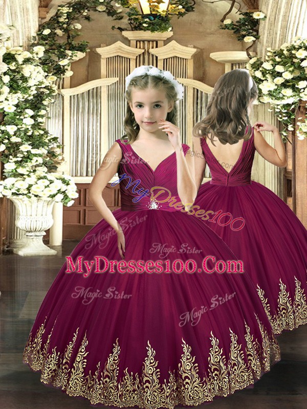 Floor Length Burgundy Vestidos de Quinceanera V-neck Sleeveless Backless