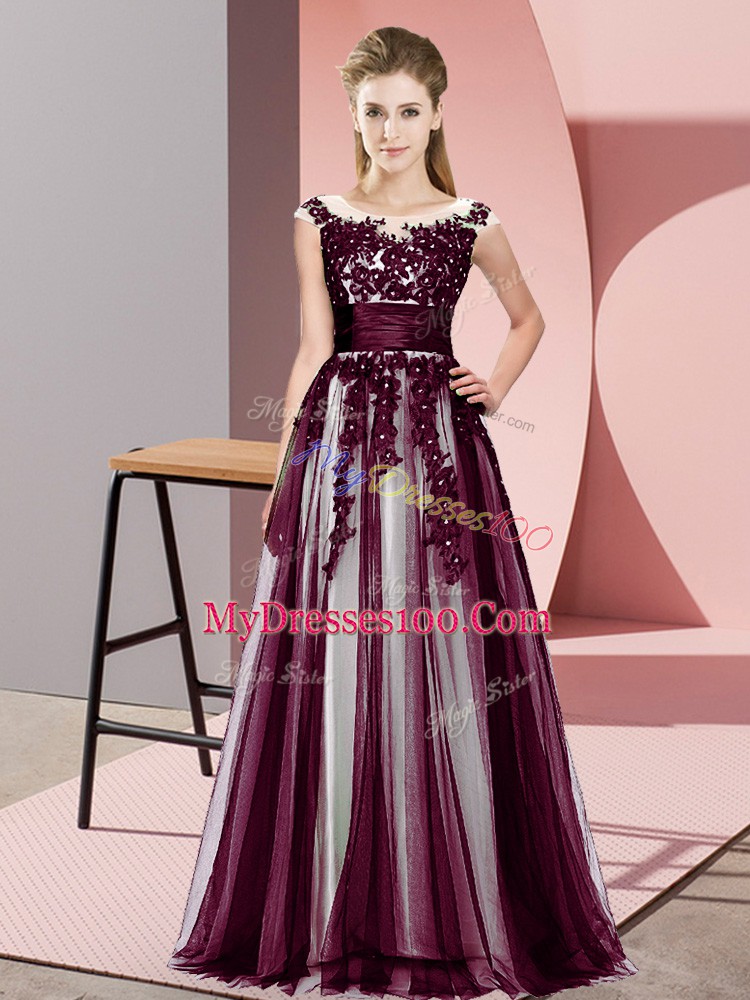 Sleeveless Floor Length Beading and Lace Zipper Wedding Party Dress with Dark Purple