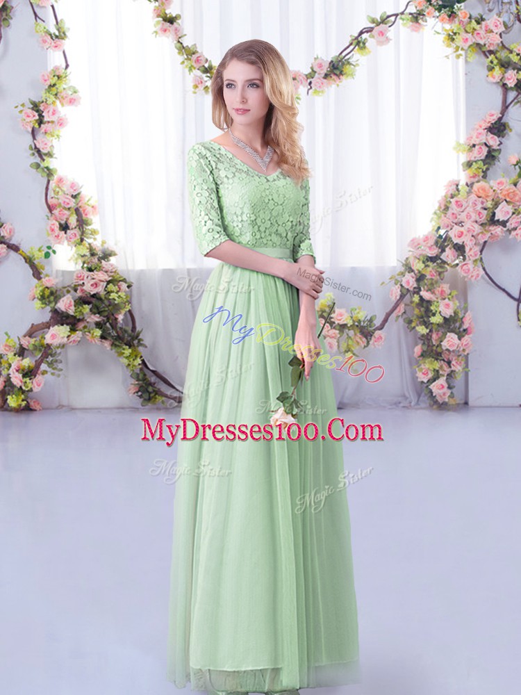 Low Price V-neck Half Sleeves Side Zipper Bridesmaid Dress Apple Green Tulle
