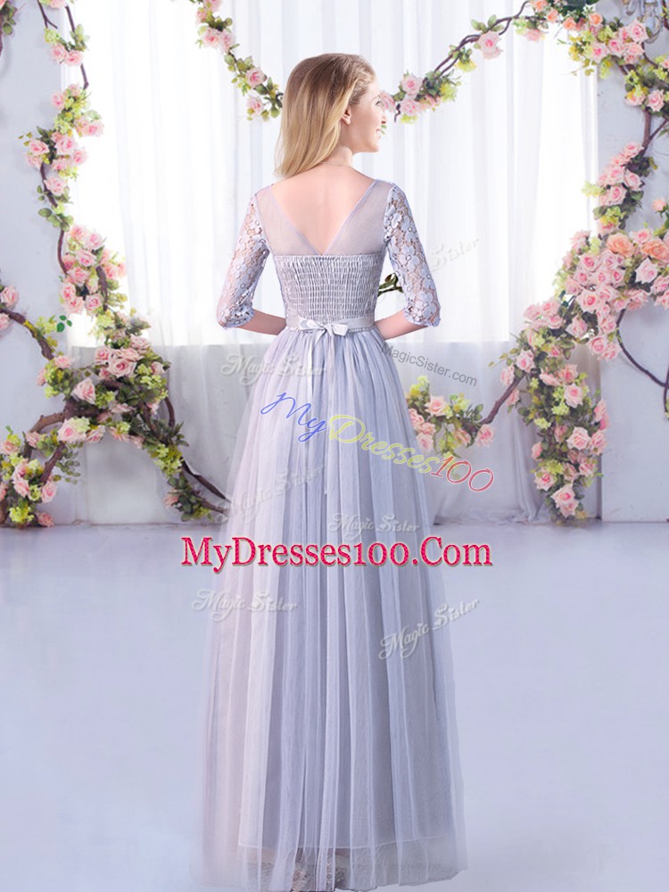 Low Price V-neck Half Sleeves Side Zipper Bridesmaid Dress Apple Green Tulle
