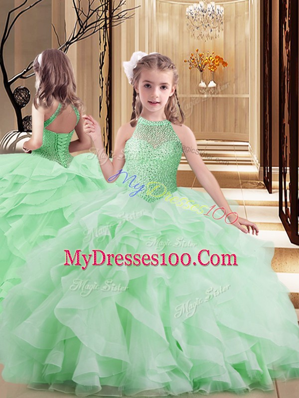 Sleeveless Brush Train Lace Up Beading and Ruffles Quinceanera Gown
