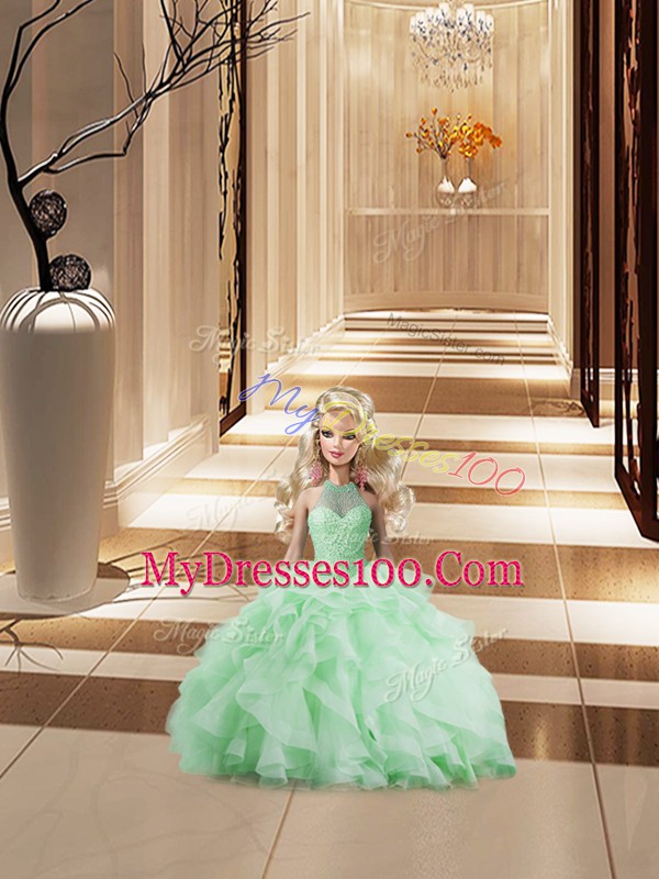 Sleeveless Brush Train Lace Up Beading and Ruffles Quinceanera Gown