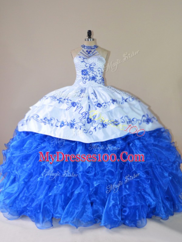 Ball Gowns Sleeveless Royal Blue Quince Ball Gowns Court Train Lace Up