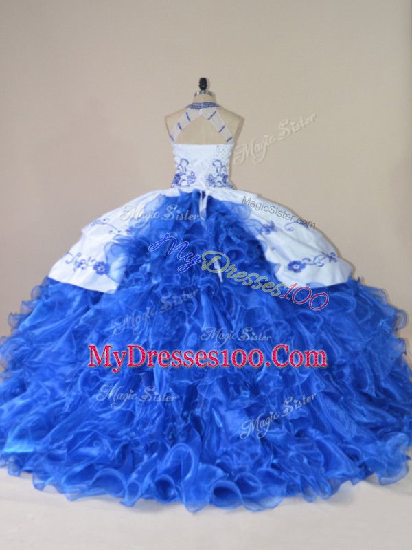Ball Gowns Sleeveless Royal Blue Quince Ball Gowns Court Train Lace Up