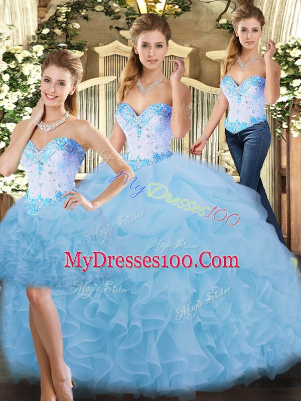 Extravagant Blue Quinceanera Dress Sweet 16 and Quinceanera with Beading and Ruffles Sweetheart Sleeveless Lace Up