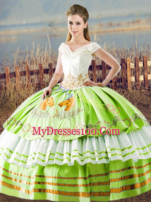 Floor Length Quince Ball Gowns V-neck Sleeveless Lace Up