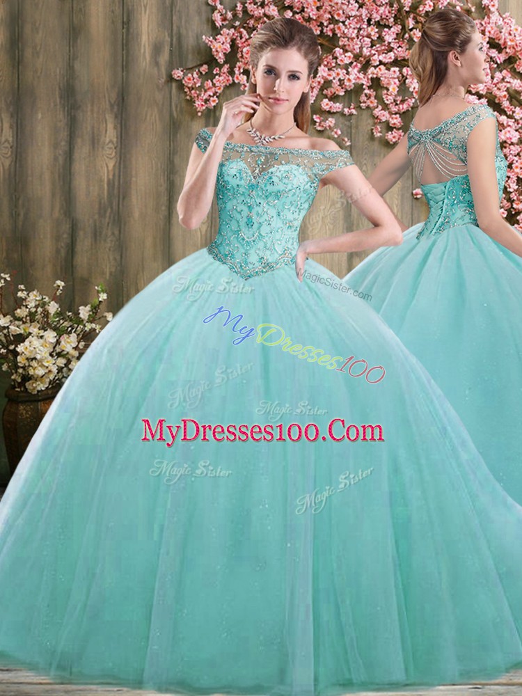 Luxurious Blue Sleeveless Beading Floor Length 15 Quinceanera Dress