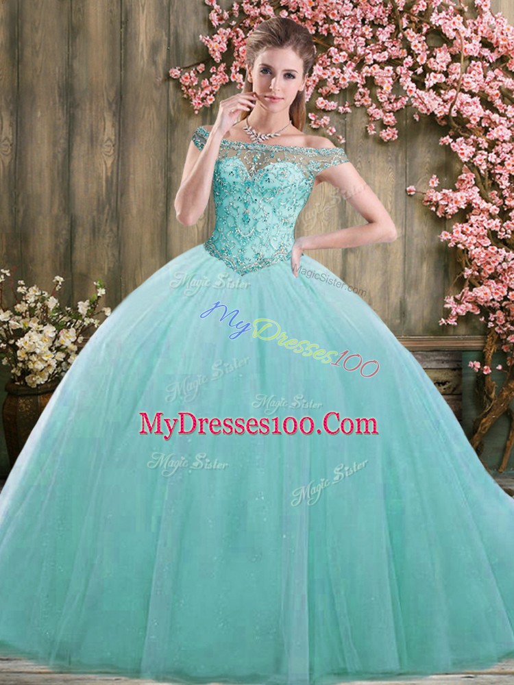 Luxurious Blue Sleeveless Beading Floor Length 15 Quinceanera Dress