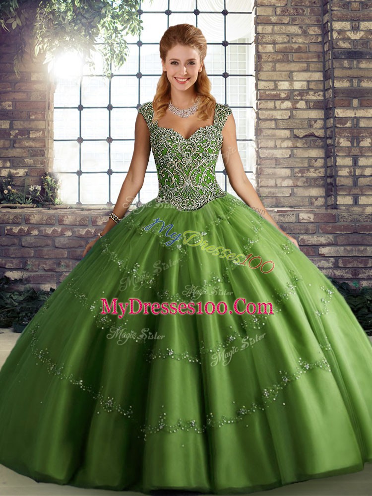 Tulle Sleeveless Floor Length Quince Ball Gowns and Beading and Appliques