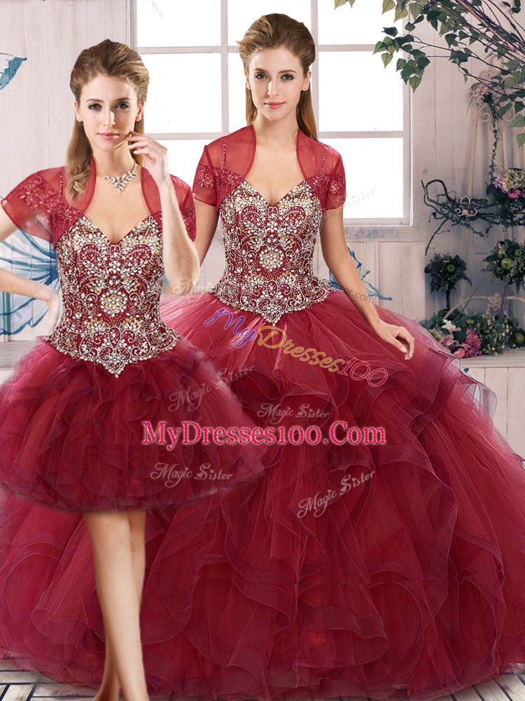 Sleeveless Lace Up Floor Length Beading and Ruffles Vestidos de Quinceanera