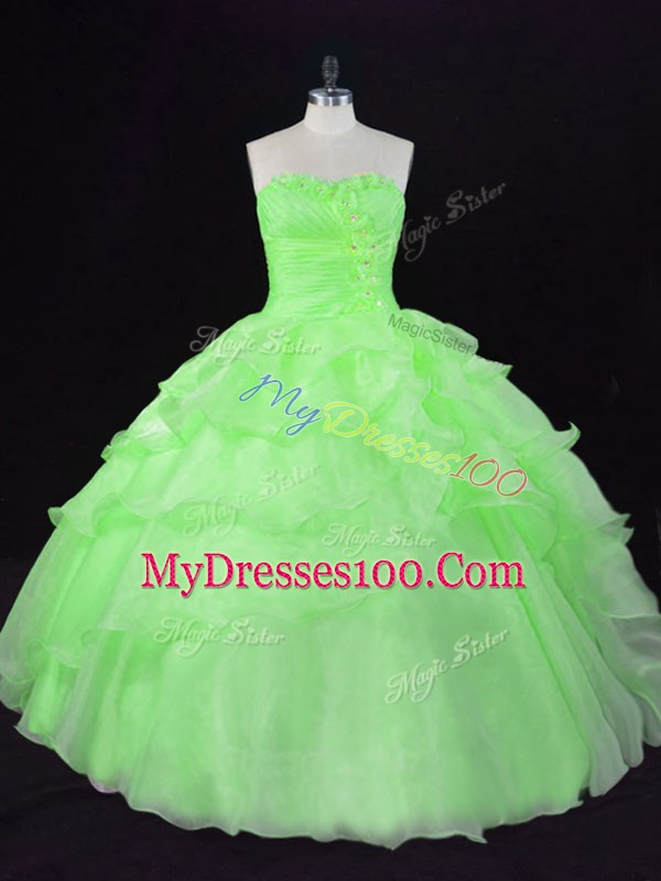 Sleeveless Lace Up Floor Length Beading and Ruffles Sweet 16 Dresses