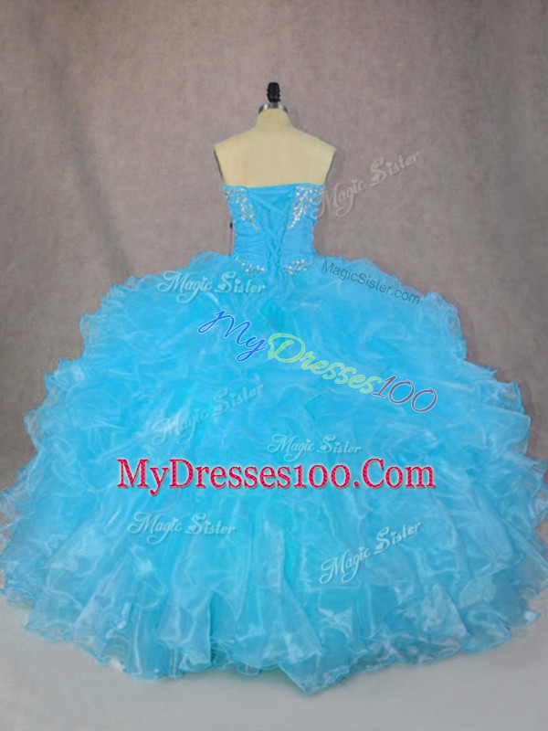 Blue Sleeveless Beading and Ruffles Floor Length Quinceanera Gown
