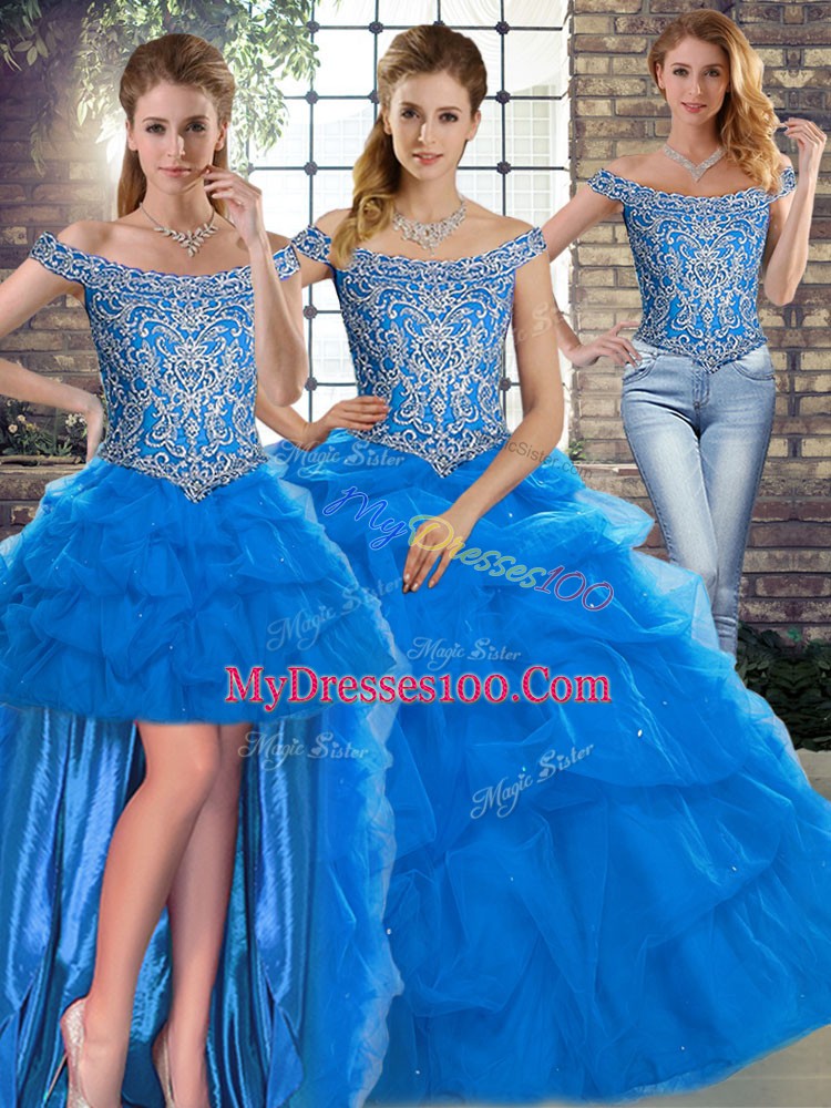 Top Selling Sleeveless Brush Train Lace Up Beading and Pick Ups Quinceanera Dresses
