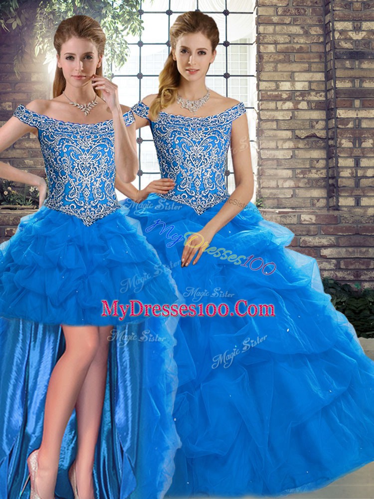 Top Selling Sleeveless Brush Train Lace Up Beading and Pick Ups Quinceanera Dresses