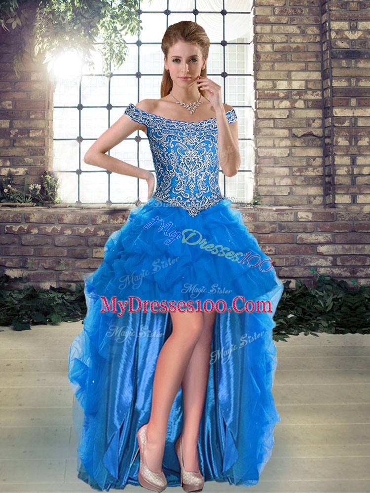 Top Selling Sleeveless Brush Train Lace Up Beading and Pick Ups Quinceanera Dresses