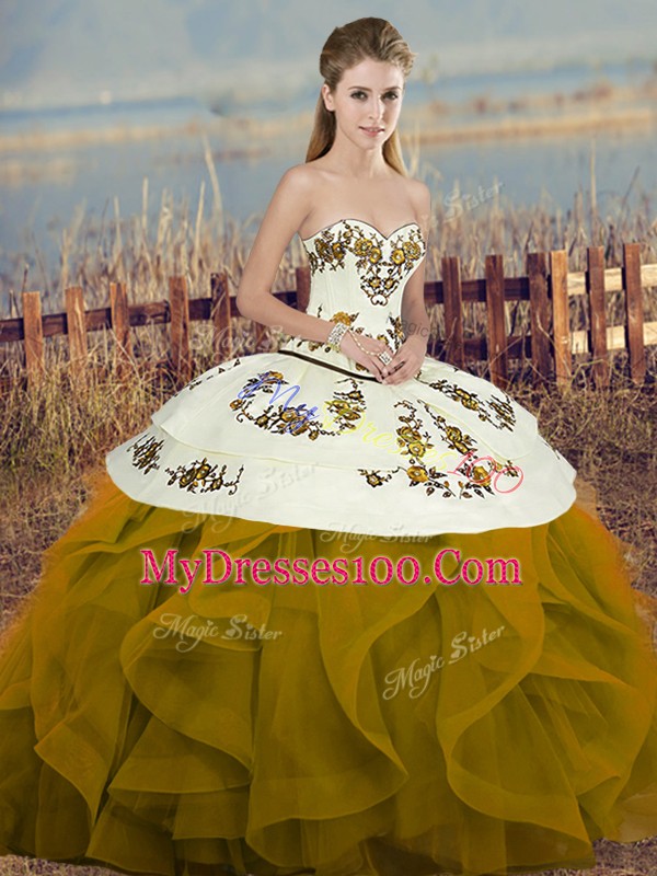 Brown Sleeveless Tulle Lace Up Ball Gown Prom Dress for Military Ball and Sweet 16 and Quinceanera