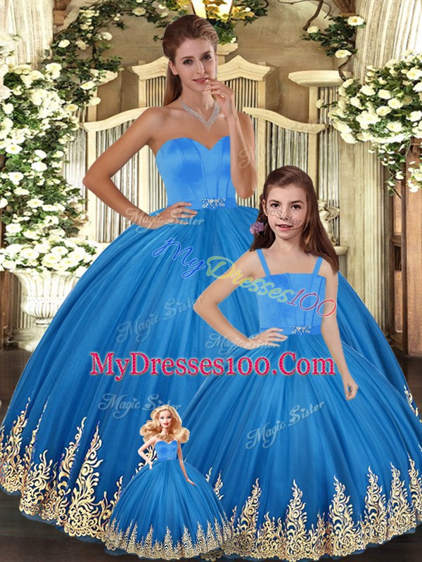 Floor Length Ball Gowns Sleeveless Blue Vestidos de Quinceanera Lace Up