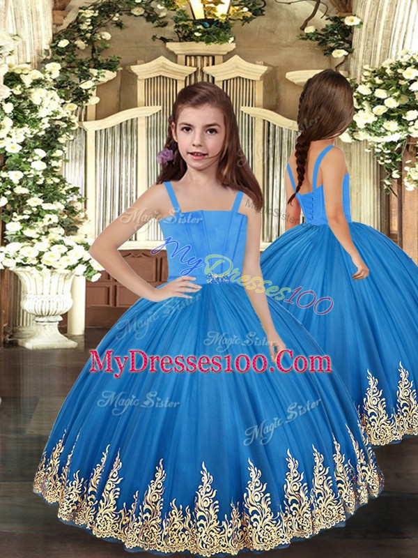 Floor Length Ball Gowns Sleeveless Blue Vestidos de Quinceanera Lace Up