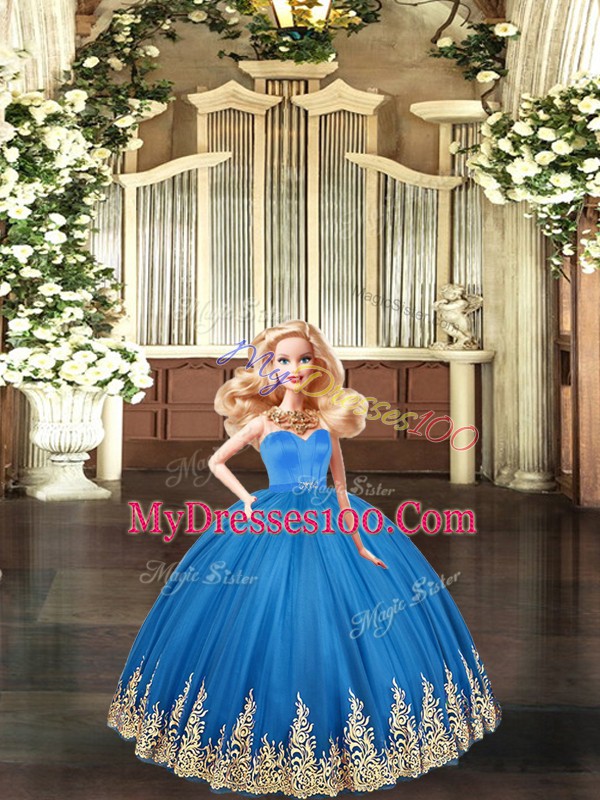 Floor Length Ball Gowns Sleeveless Blue Vestidos de Quinceanera Lace Up
